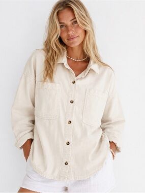 Celebrity Pink Cream Button-Front Jean Shacket